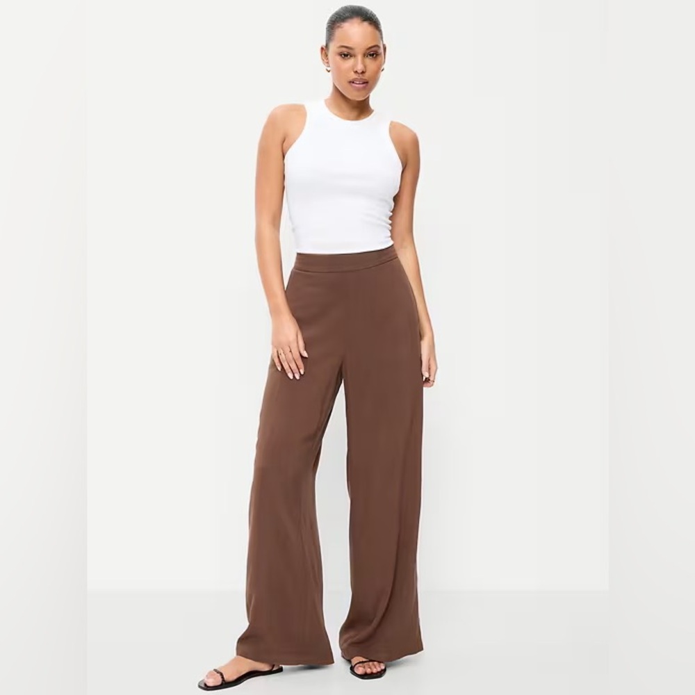 NWT! Old Navy Brown High-Waisted Playa Wide-Leg Pants 🏸 880223 - Picture 1 of 4